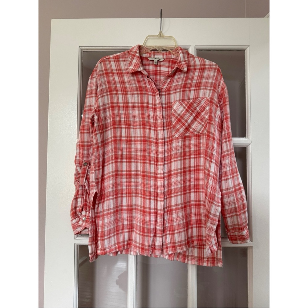 Calvin Klein Jeans Pink & White Plaid Button Down Long Sleeve Shirt